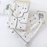 Japanese summer new ladies cotton gauze short sleeve shorts pajamas suit cute heart-shaped thin section home service suit woman - Image 2