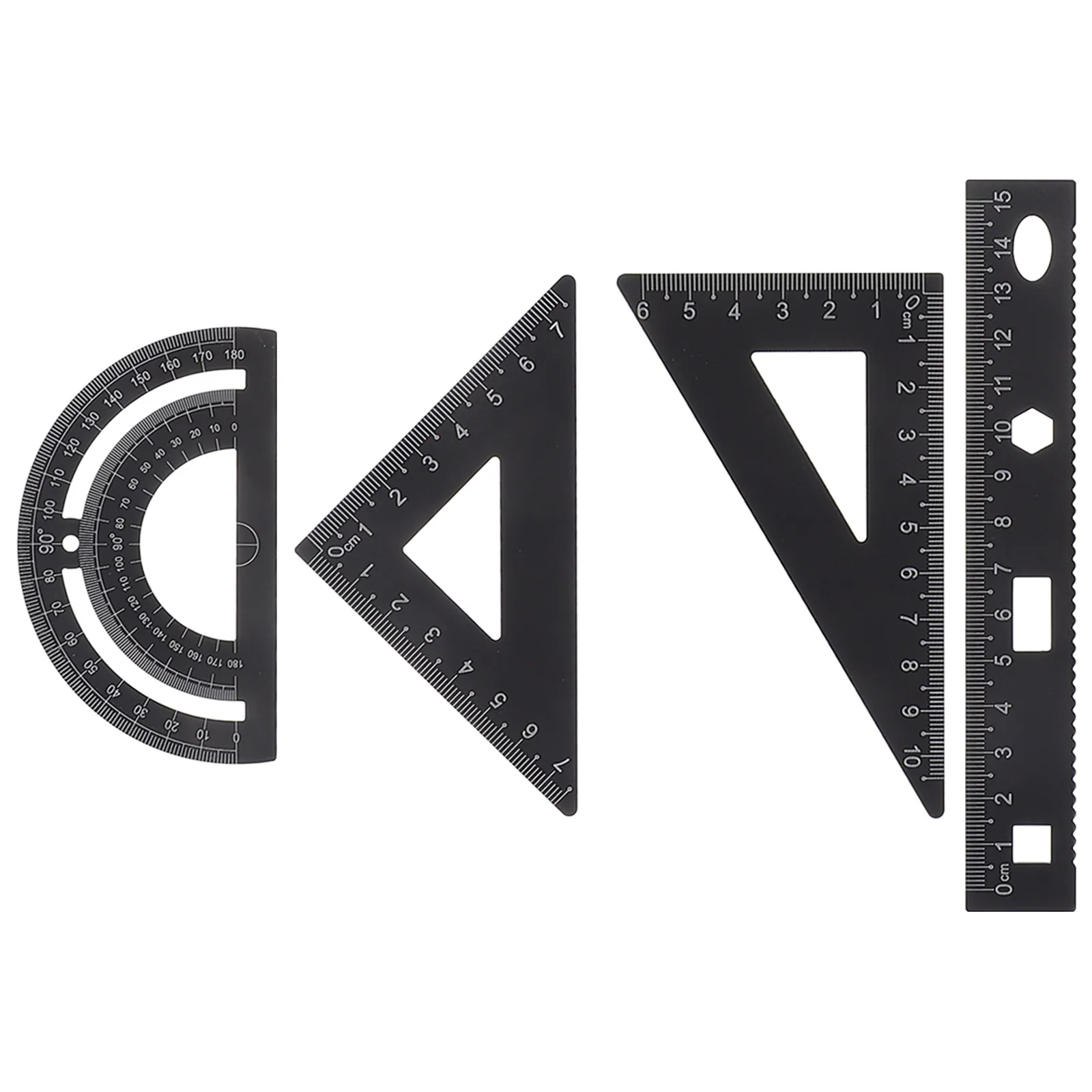 1세트 금속 자 세트 학교 학생들을 위한 빨간색 튼튼한 삼각형 플레이트 각도기 예술가 문구 자 각도기