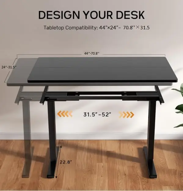 Dual Motor Electric Standing Desk Frame, Height Adjustable Table Legs for Max 44″ x 70.8″ Desktop with 330lbs Capacity, Ergonomi