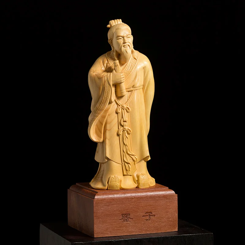 

19cm Mo-tse Sculpture Mozi Wood Carving Chinese Historical Figures Hand Carved Solid Wood Small Ornament Man Gift