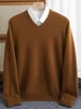 2024 Autumn Winter Men V-neck Wool Sweater Long Sleeve Pullover 100% Merino Wool Knitwear Smart Casual Basic Cashmere Clothing 1