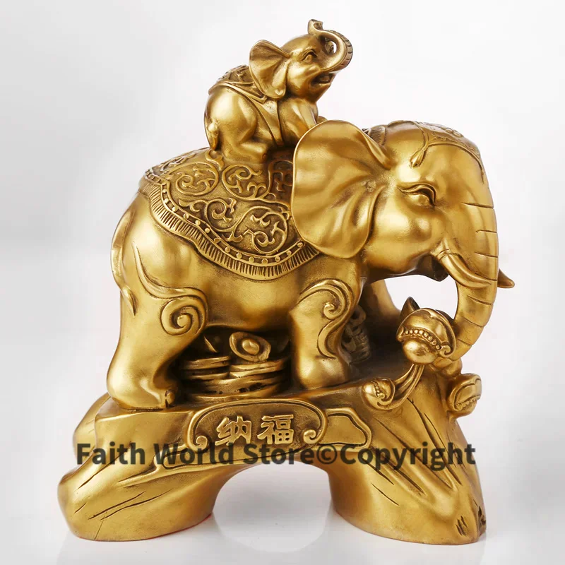 

large # Office home # efficacious Thailand India divine Elephant Talisman Money Drawing Bless safely Elephant Brass statue