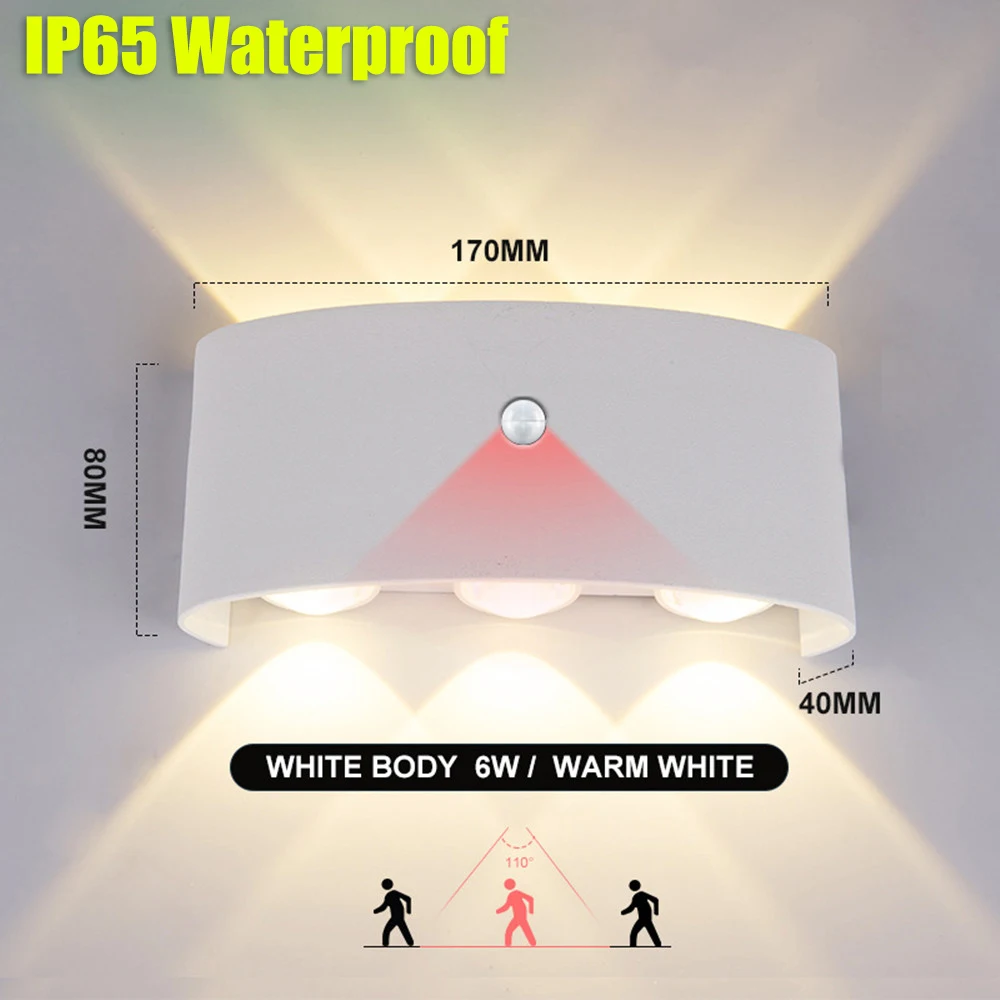 AC85-265V LED Wall Lamp Motion Sensor IP65 Waterproof Outdoor Lighting Wall Light Indoor Living Room Stairs Fixture Lamps