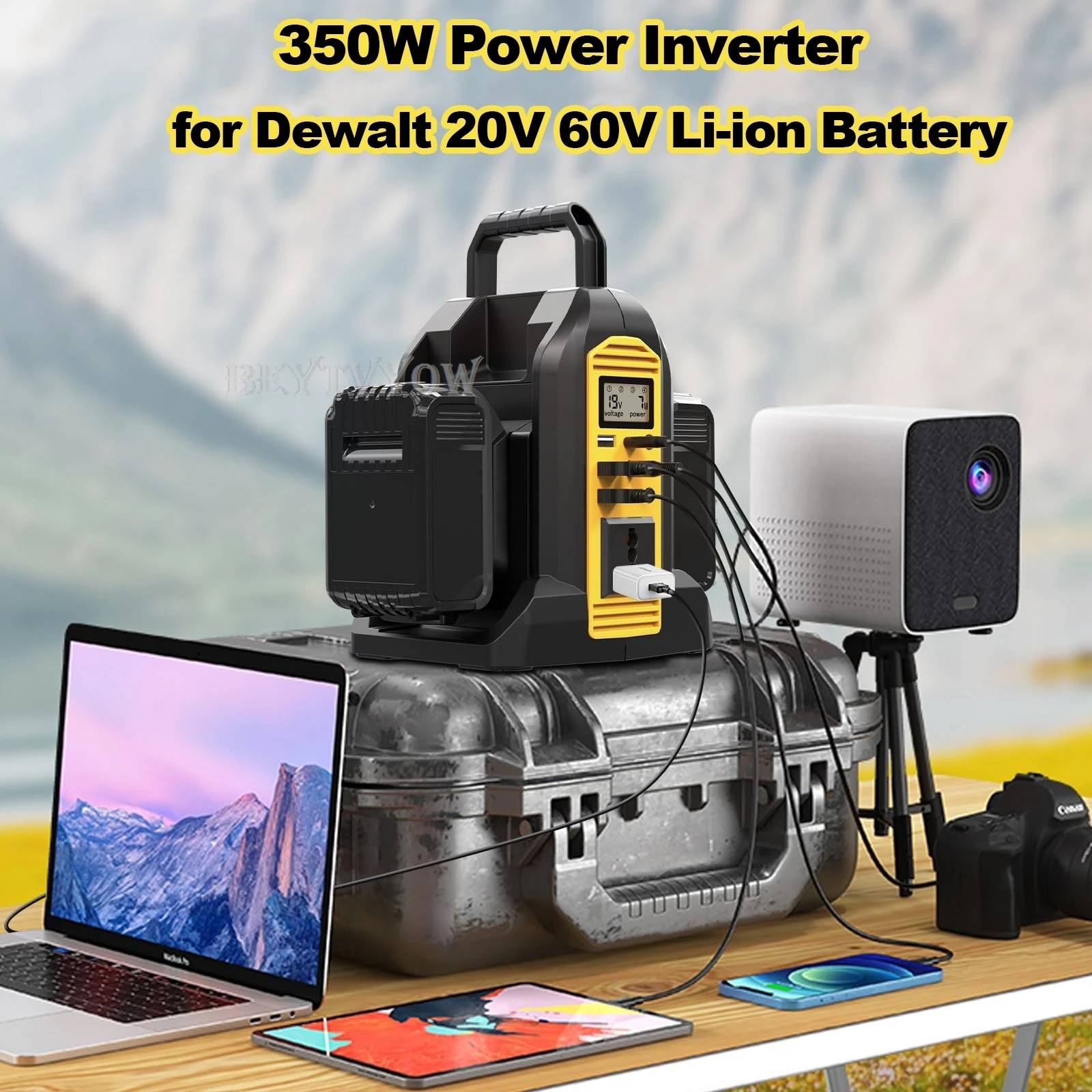 Power Inverter Compatible with Dewalt 20V Battery 2 Ports 350W DC 20V to AC 120V