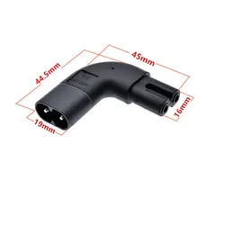 Angled IEC C7 to C8 AC Power Adapter Extension Connector (T1)