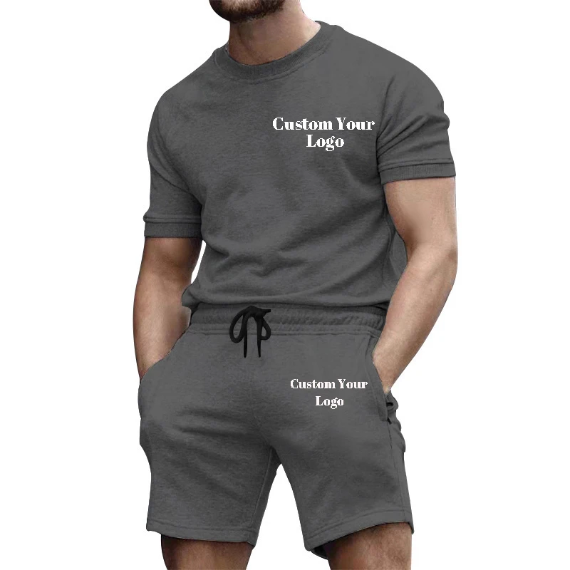 Customizable Summer Solid Colour Men's Short Sleeve Sports Casual Round Neck Suit Multicoloured Fashion Suit