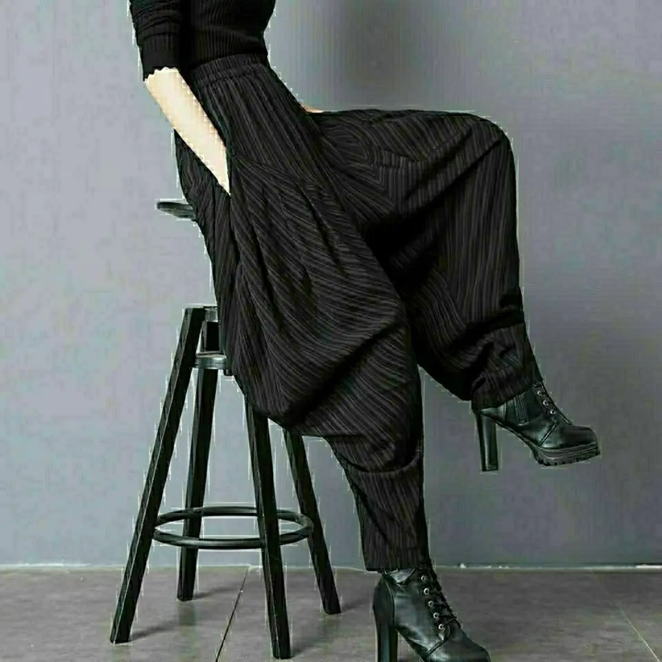 

Spring and Summer Knickerbockers Women's Pleated Striped Loose and Plus-sized Plus-sized Elegant Casual Pants