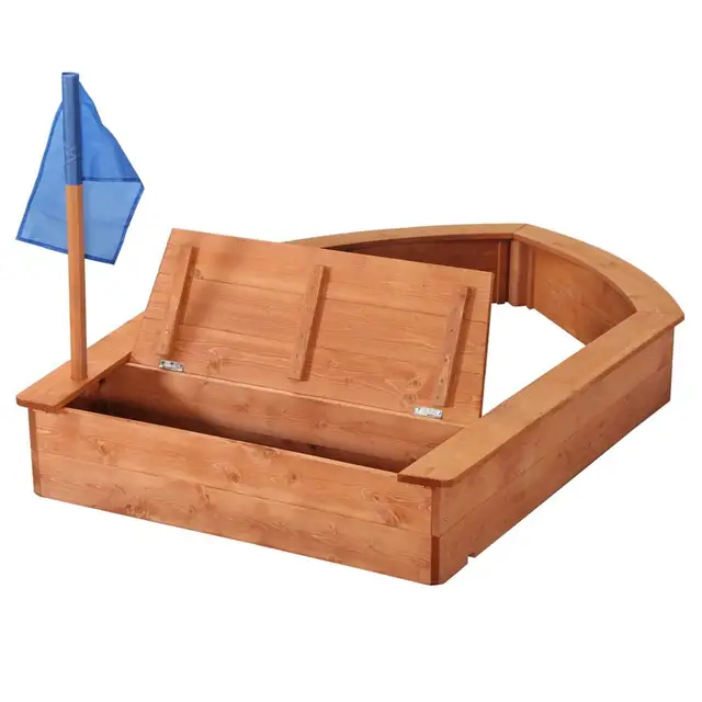 Kids Wooden Sandboat Backyard Sandboxes Boat-shaped Sand Table With Small Bunting Without Toys Sand 4