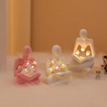 Desktop Thinker Sculpture Ornament Abstract Figure Statue Tulip Book Lamp Home Living Room Decoration Resin Crafts Birthday Gift 3