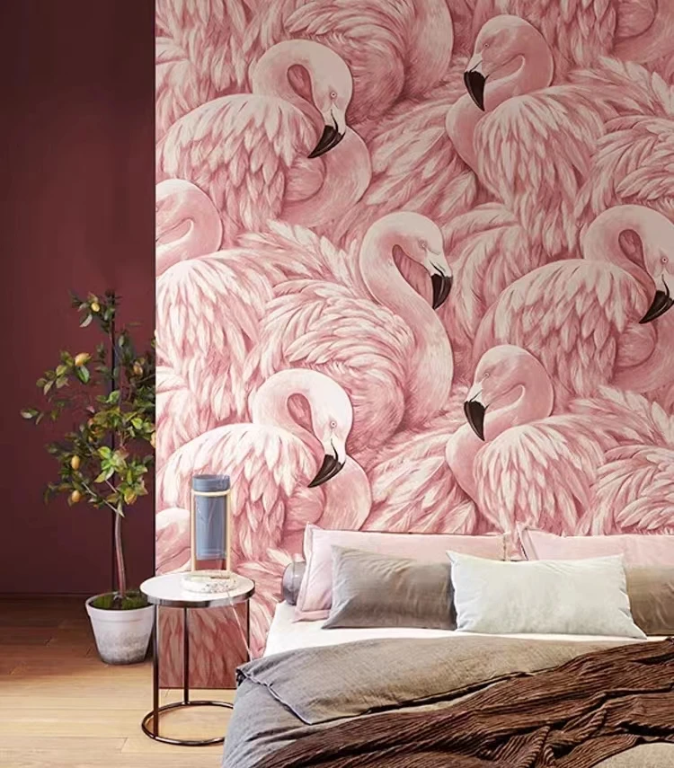 

Nordic Pink Flamingo Wallpaper Living Room Bedroom Background Wall Wallpaper Oslon Non woven Wallpaper Cosmetic Shop Beauty Shop