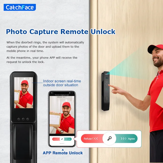 Facial Recognition Automatic Door Lock TUYA Front Door Fingerprint Smart Lock Digit Camera Visible Inner Screen 2