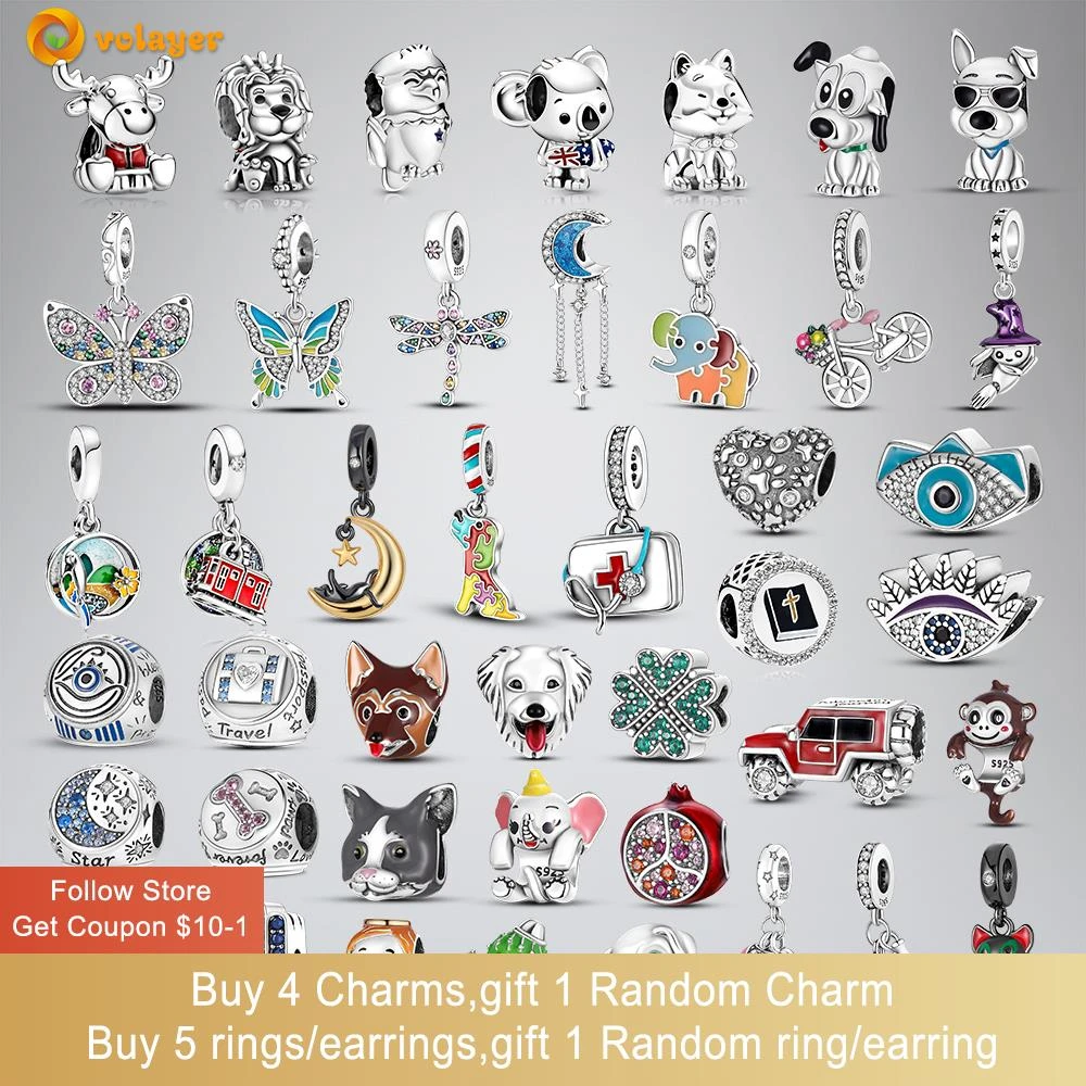 Volayer abalorios de plata de ley 2022 para pulsera Pandora, Charms originales de SUV, Ojo de Diablo, elefante, mariposa, Libélula, 925|Cuentas| - AliExpress