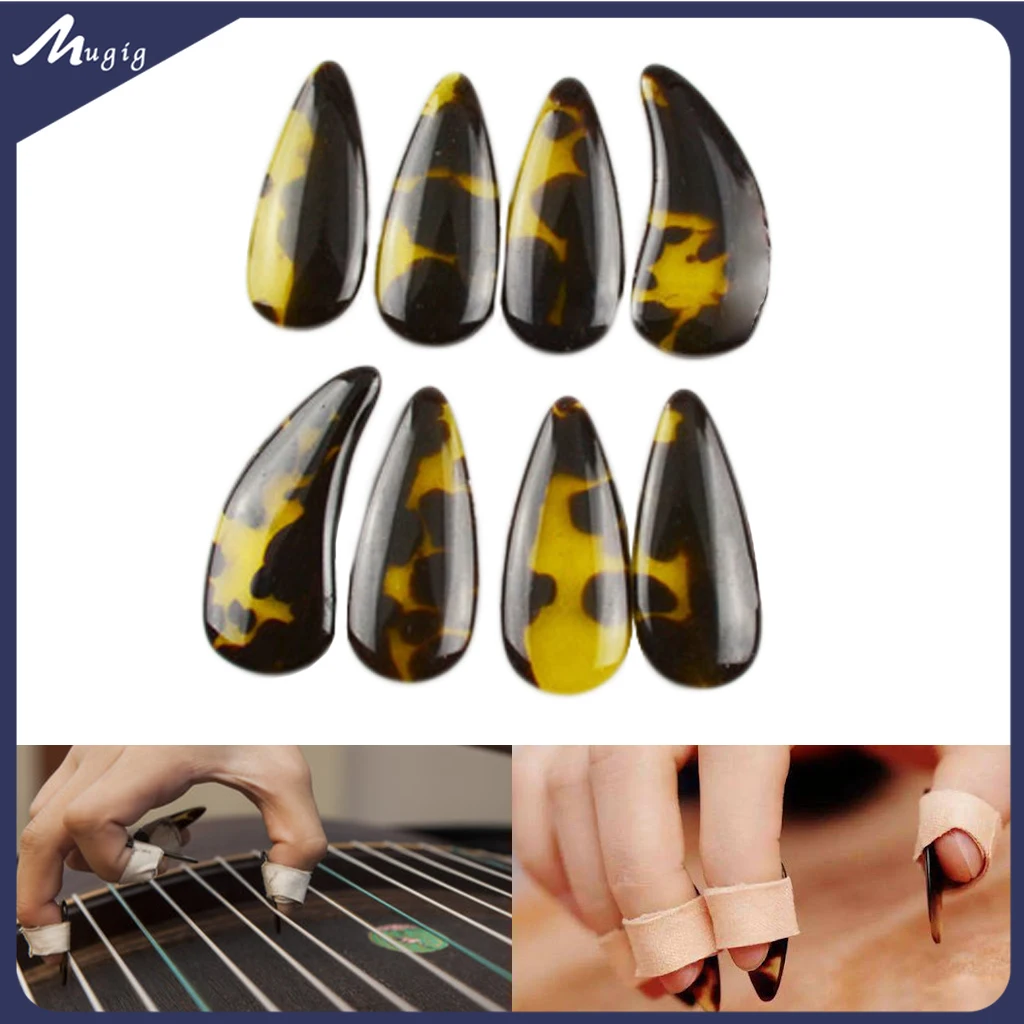 4L+4R Guzheng Practice Nail Cover Thumb Finger Guard Protector Artificial Faux Fingernails Tips Zither Koto Finger Picks 8pcs guzheng finger guard