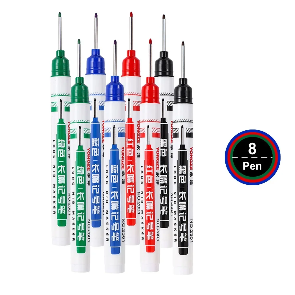 Multi-Purpose Waterproof Markers for Metal, Bathroom, and Woodworking - 4 Vibrant Colors, Long Head Nib, 20mm Deep Hole