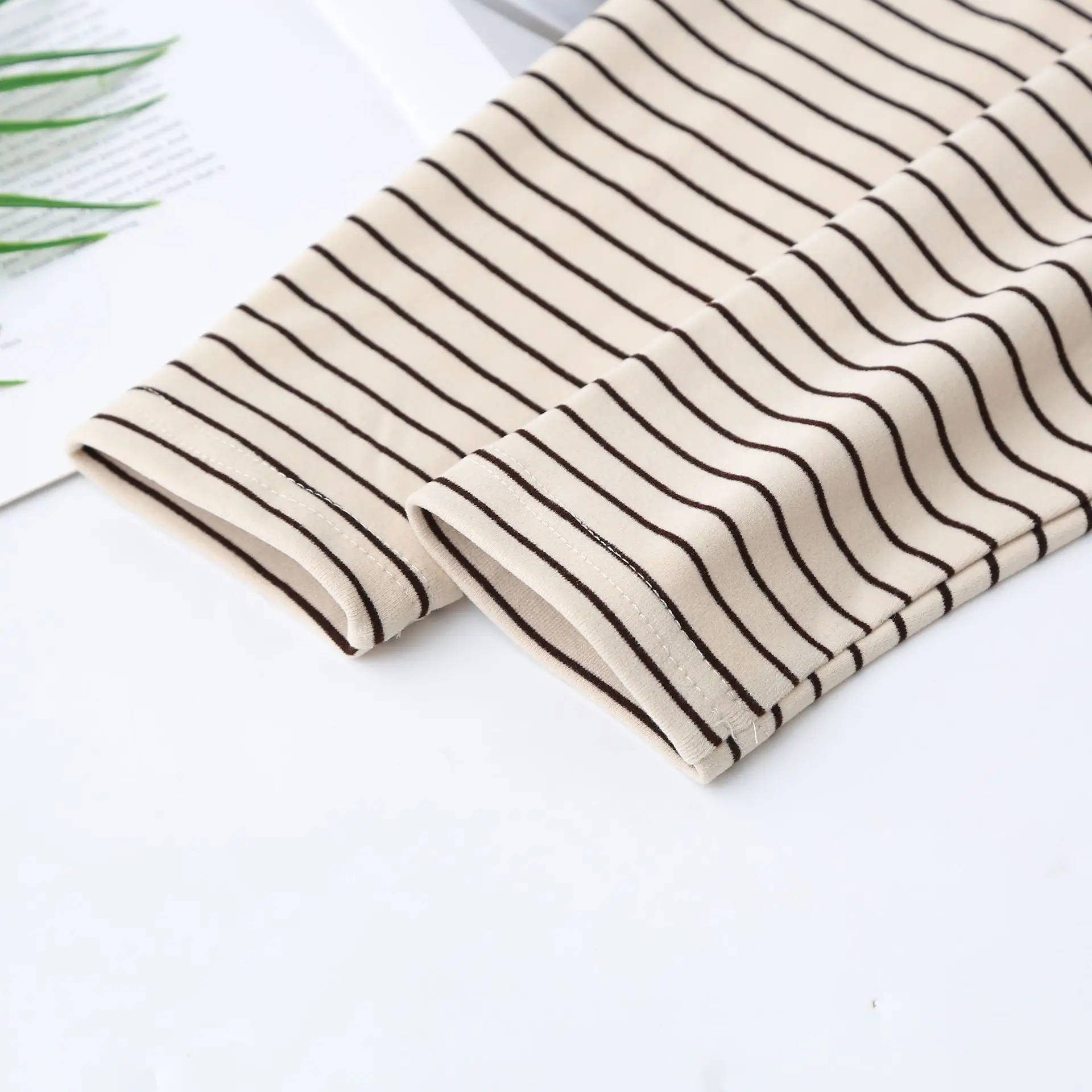 XXXXL Fashion Plus Size Women's T-Shirt Double-sided DE Velvet Warm Striped Base Tops New Autumn And Winter Style Simple 778