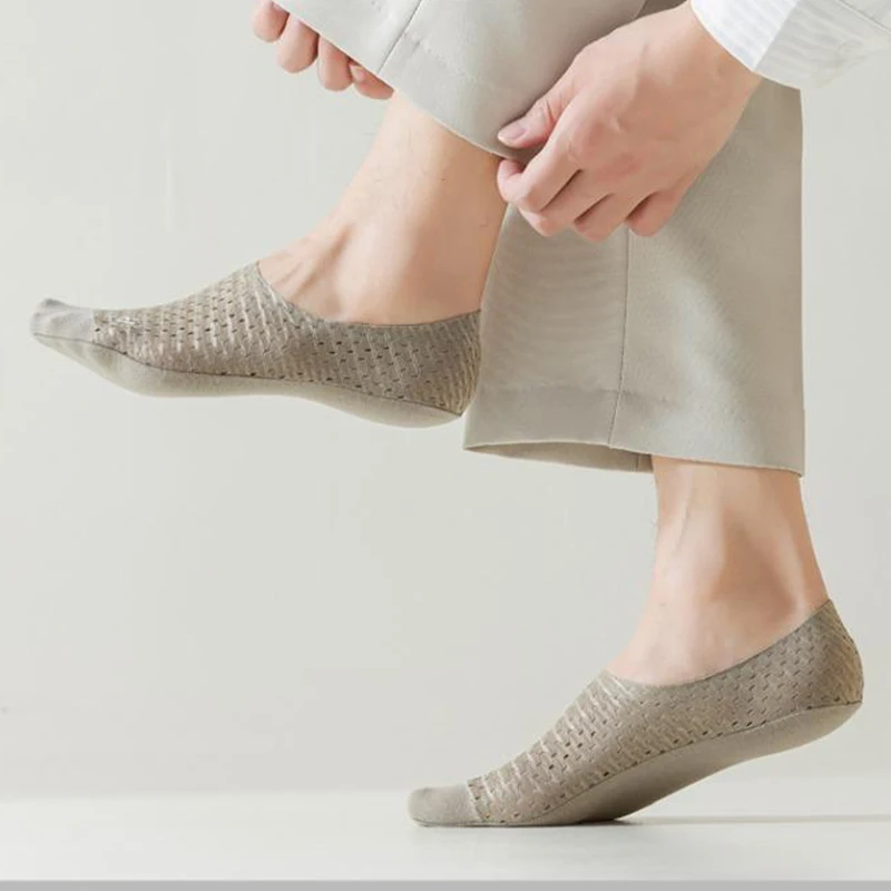 3 Pairs Men's Boat Socks Summer Ultra-thin Breathable Casual Slippers Silicone Non-slip Comfortable