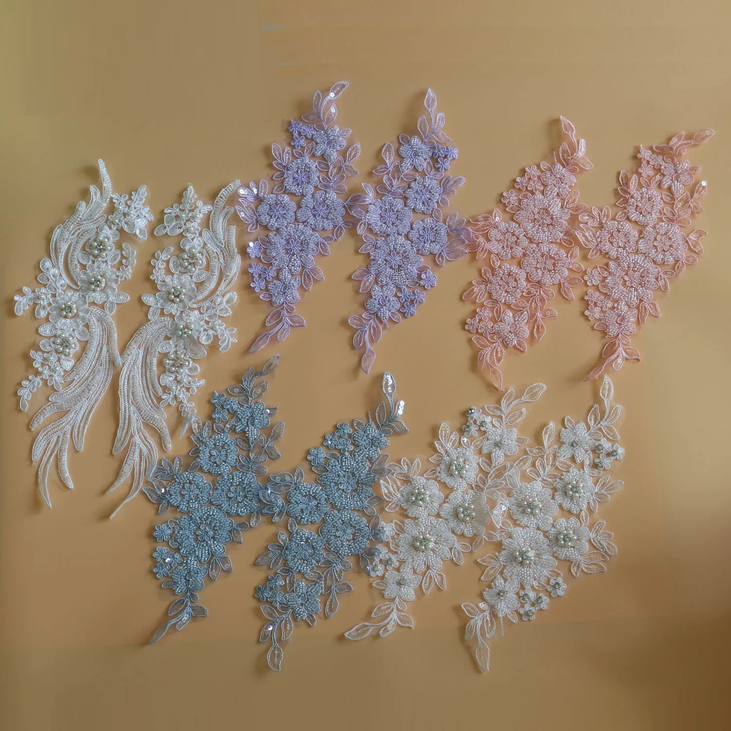 Gold Fabric Trim Succi Shan Beaded Sequins Appliques Gold Crystal