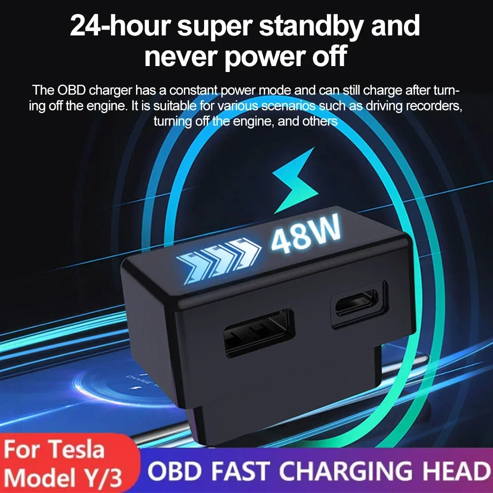 Chargeur rapide de voiture OBD pour Tesla modèle 3 Y X S, adaptateur de charge de téléphone portable, séparateur OBD2, accessoires, 1 pièce