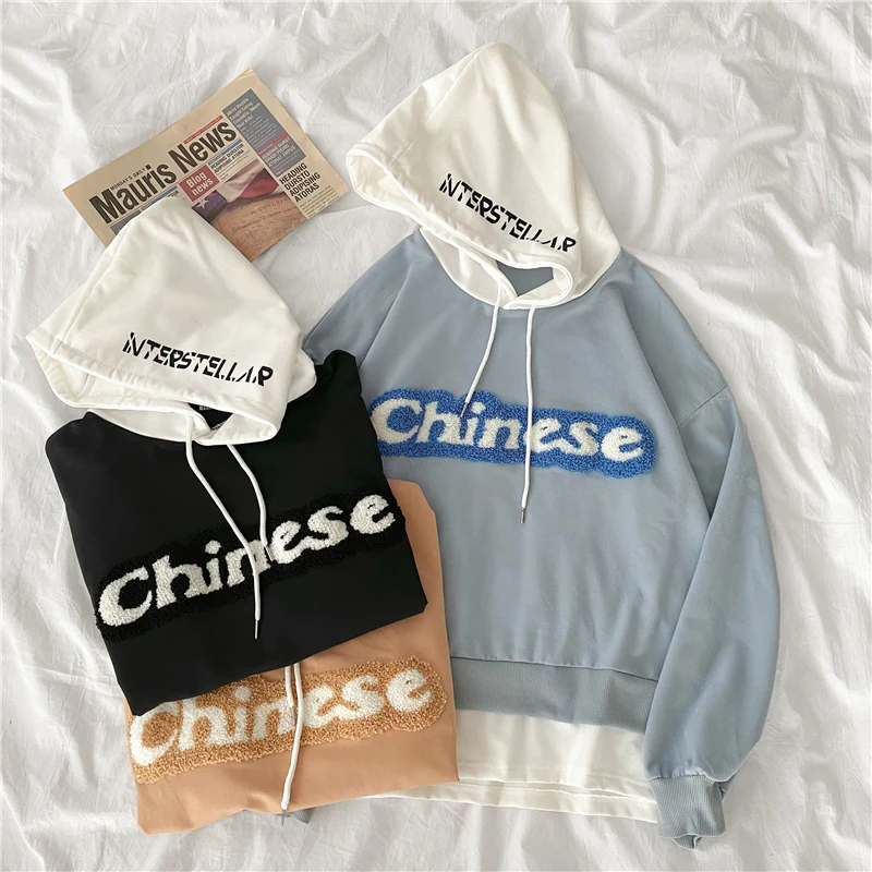 

autumn cotton letter embroidery thin Hoodie women hooded Sweatshirt oversized Harajuku Gothic Y2k Women's pullover streetwear