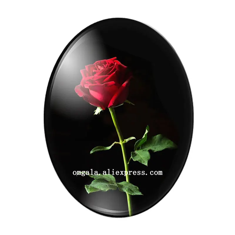 Elegant Red Rose Flower Oval Glass Cabochons - High Quality Flat Back