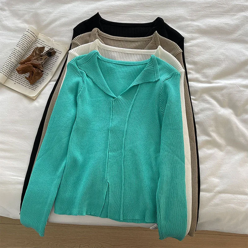 

Boring Honey Korean Fashion Chic Long Sleeves Women Clothing V-Neck Knitwear Slim Fit Short Pullover Women Sweater