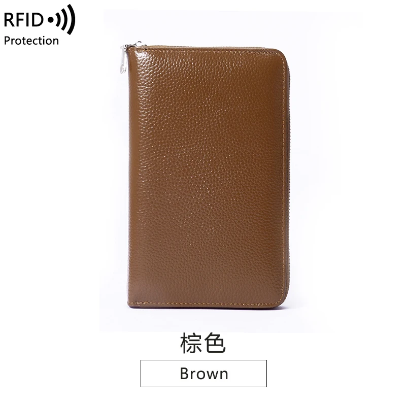 RFID Anti-Theft Cowhide Leather Wallet - Premium Long Passbook Clutch with Large Capacity