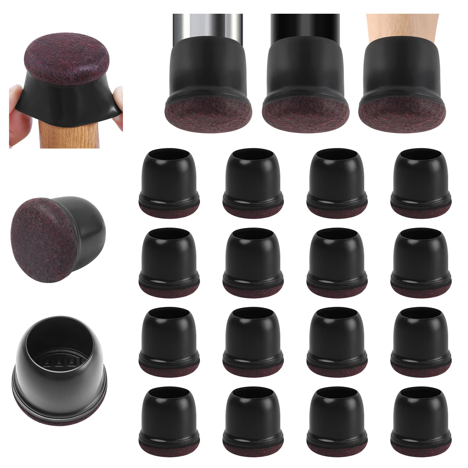 Silicone Chair Leg Floor Protectors with Wrapped Felt Pads - Non-Slip Furniture Feet Guards for Hardwood Floors (Set of 16)