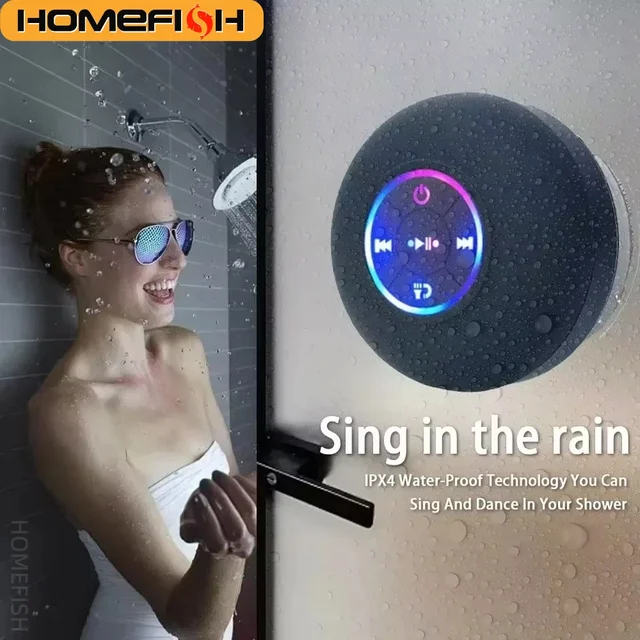 HOMEFISH Portable Waterproof Bluetooth Shower Speaker with RGB Light Suction Cup Wireless Speaker for Bathroom Kitchen Party etc