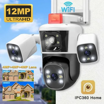 12MP 6K WiFi Security Cameras Four Len Three Screens Outdoor PTZ Video Cam Auto Tracking 6K Waterproof Surveillance Cam IPC360 1