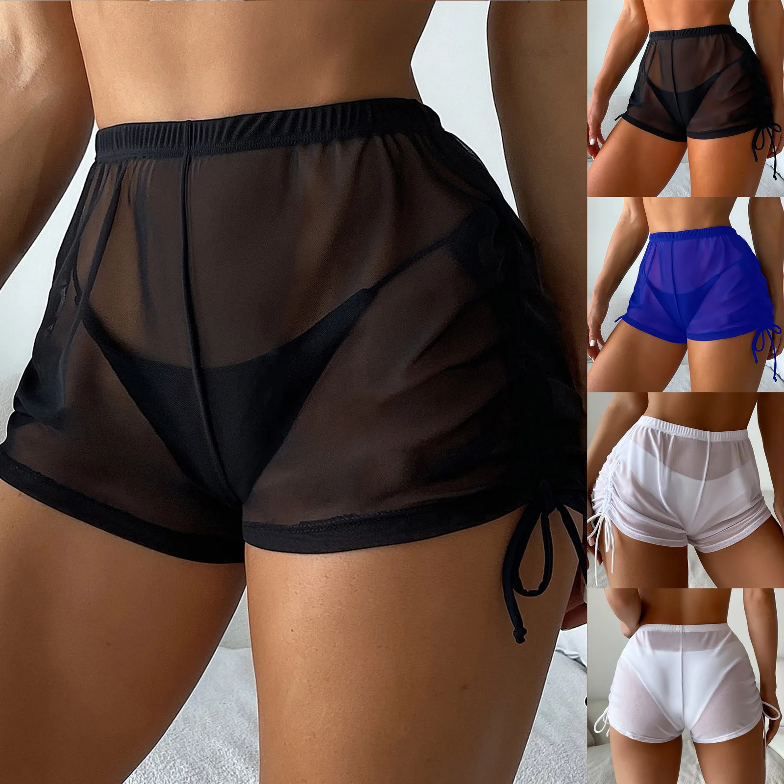 Mesh Beach Shorts Sexy Solid Shorts Wrap Swimwear Female Set Sarong