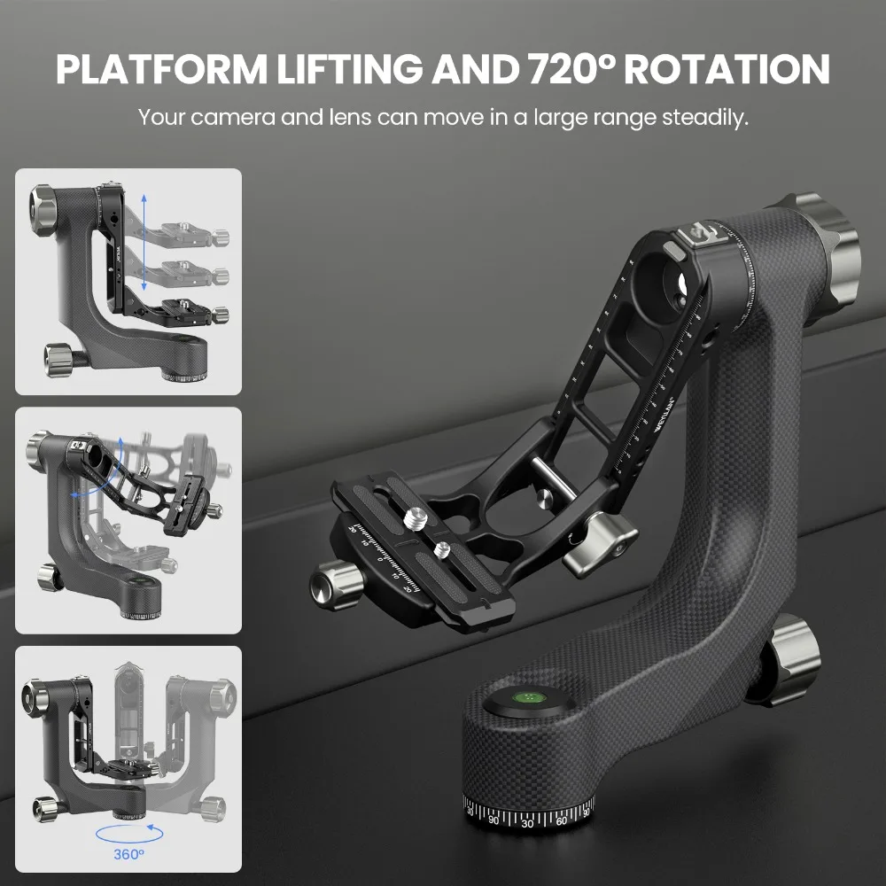 PH8 Professional Gimbal Tripod Head Carbon Fiber Heavy Duty Arca Swiss Q.R Plate
