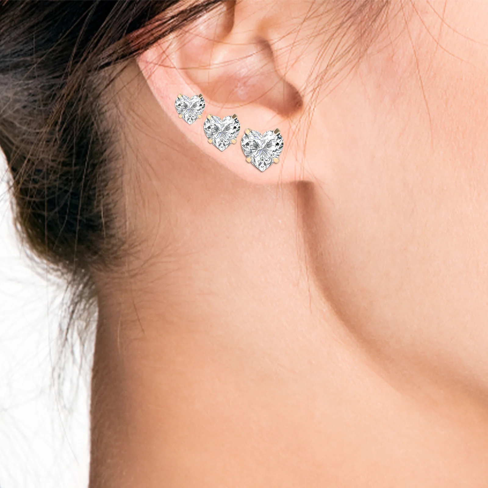 6 Pairs Stainless Steel Screw back Stud Earring, Gold Plated Heart Star Square Princess Cut Round Cubic Zirconia CZ Stud Set - Image 6