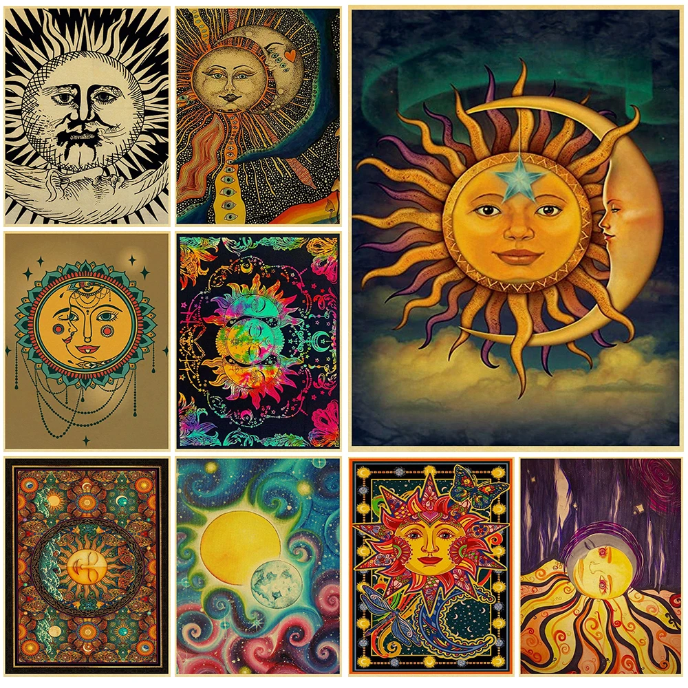 Celestial Bohemian Canvas Art: Sun, Moon, Stars & Planets Wall Decor