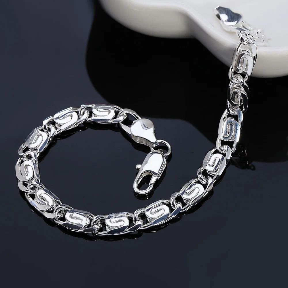 

European and American Ten Thousand Character Hip Hop Men's Chain Women's Fashion High end Creative Exquisite 925 Silver Bracelet