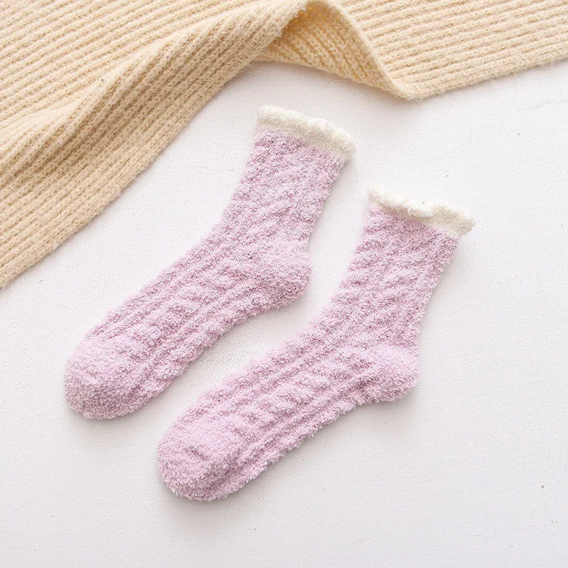 1 Paar Winter Warme Flauschige Fuzzy-Socken für Damen, Mittellange Schlafsocken, Gemütliche Weiche Kawaii Thermosocken für Zuhause und Schnee – Detail 6
