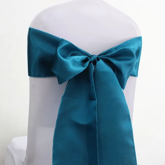 25pcs Teal Blue Satin Chair Sash Bows Home Party Event Wedding Decoration Chair Ribbon Knot Ties