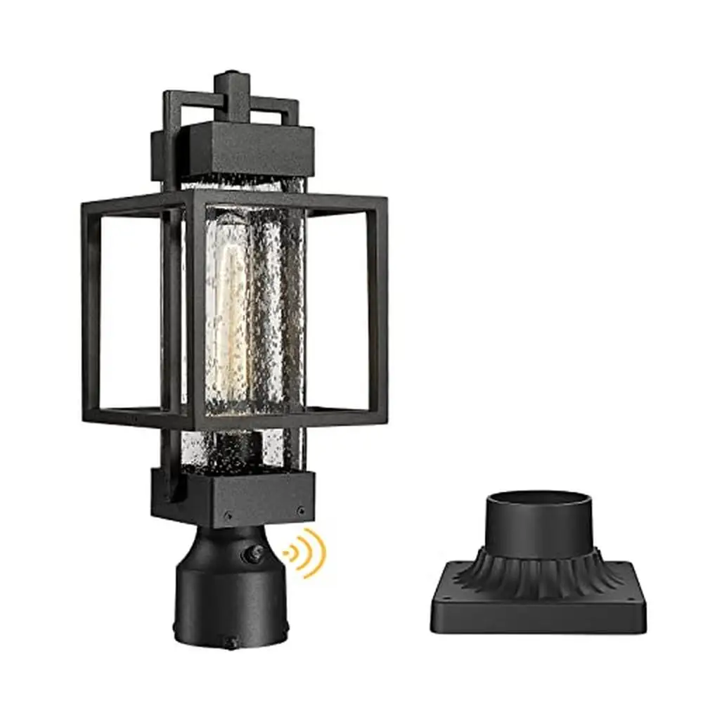 Outdoor Post Light Bubble Glass Waterproof Dusk to Dawn Sensor Aluminum Exterior Pillar Lantern 2 Pack Mount Base Included