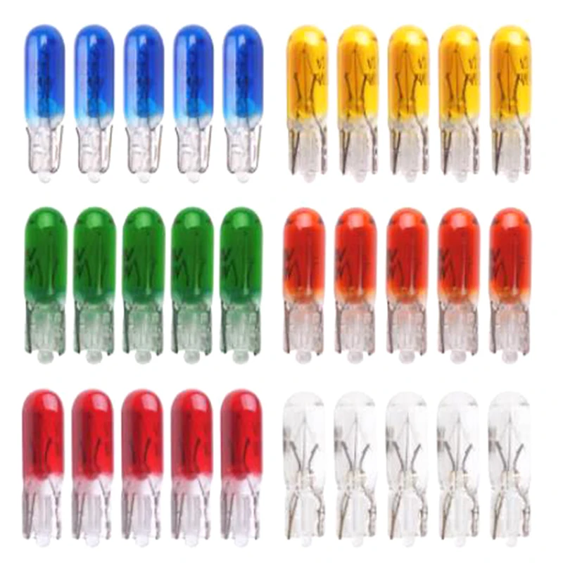 

10pcs T5 12v 1.2w Car Halogen Instrument Lights Dashboard Bulb Auto Interior Blue Red Amber Yellow White