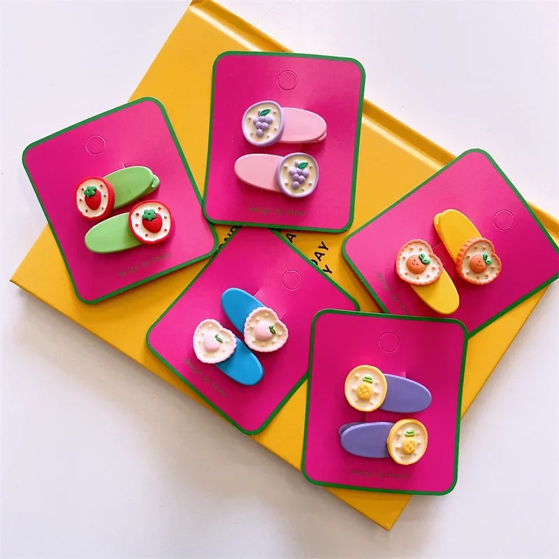 2pcs/set Princess Candy Color Headband Barrettes Hairpins Korean Kawaii Fruit Resin Hair Pins Clips for Girls Kids Accessories