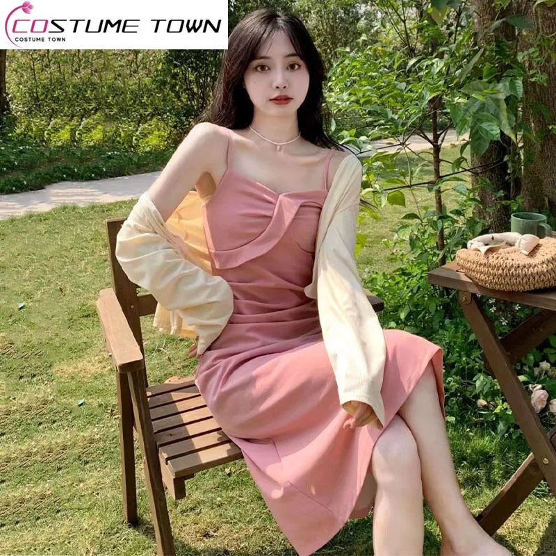 2023 New Large Women's Spring/Summer New Fashion Design with Waist Closure and Split Strap Dress Two Piece Set for Women