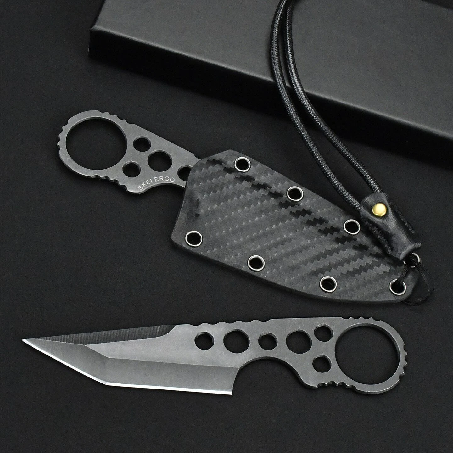 All 440c Mini-Geradmesser mit Scheide, tragbarer EDC-Cutter für Wildnis, Camping, Trekking, Klettern, Backpacking, Outdoor-Essentials