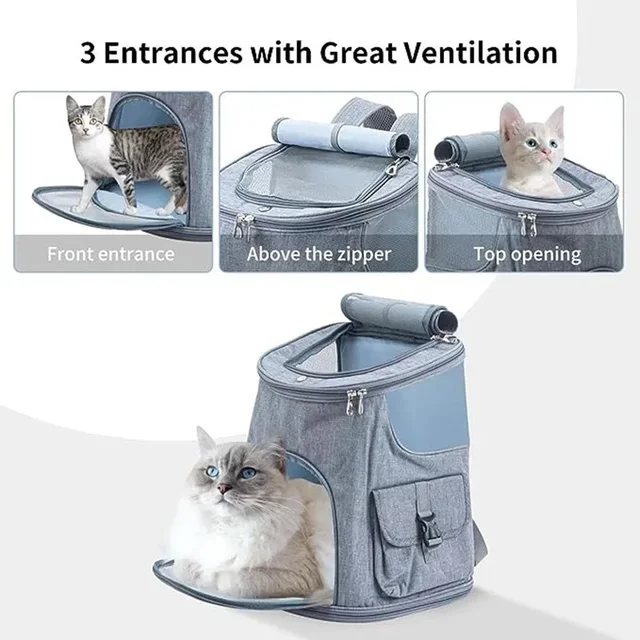 Pet Bags Breathable and Cool Cat Travel Backpack with Two Side Pockets Dog Carrier Large Suitable for Hiking Traveling Camping 2