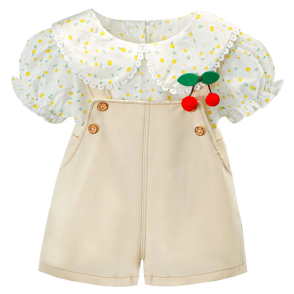 

Toddler Girl Clothes 2023 New Children's Cute Floral Short-Sleeved T-Shirt With Suspenders 2Pcs Kids Clothes Girls 6-24 Months