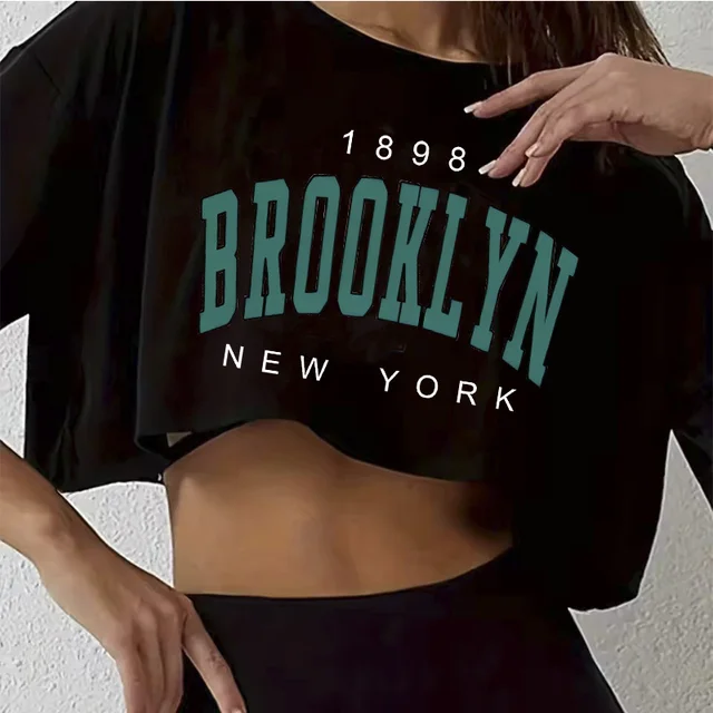 T Shirt Los Angeles Number 91 Brooklyn Graphic Round Neck Sports Crop T-shirt Casual Crop Top Women Cropped 4