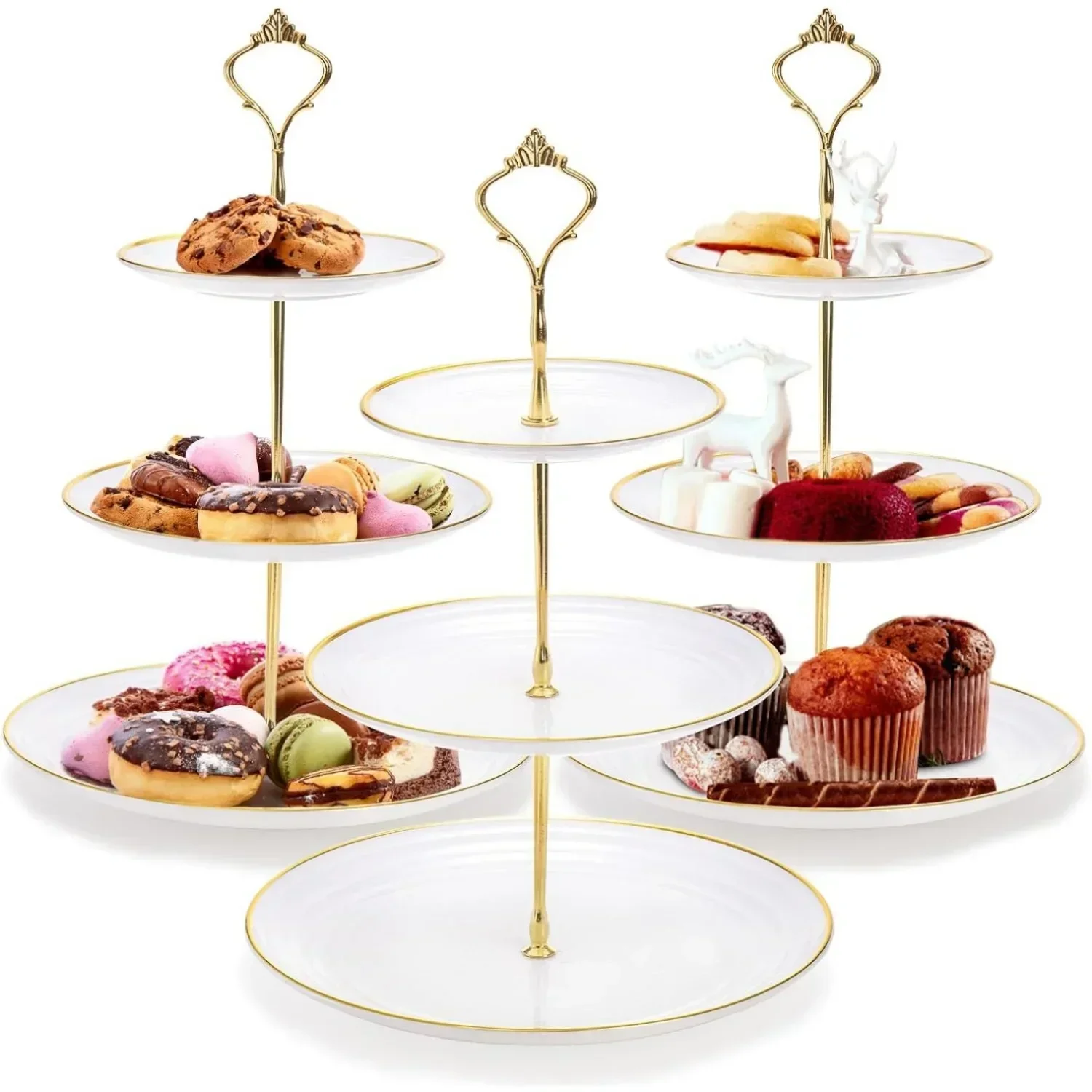 Dessert Stand 3-layers Plastic Cupcake Tower Round Shape Serving Tray For Party Wedding Birthday Christmas