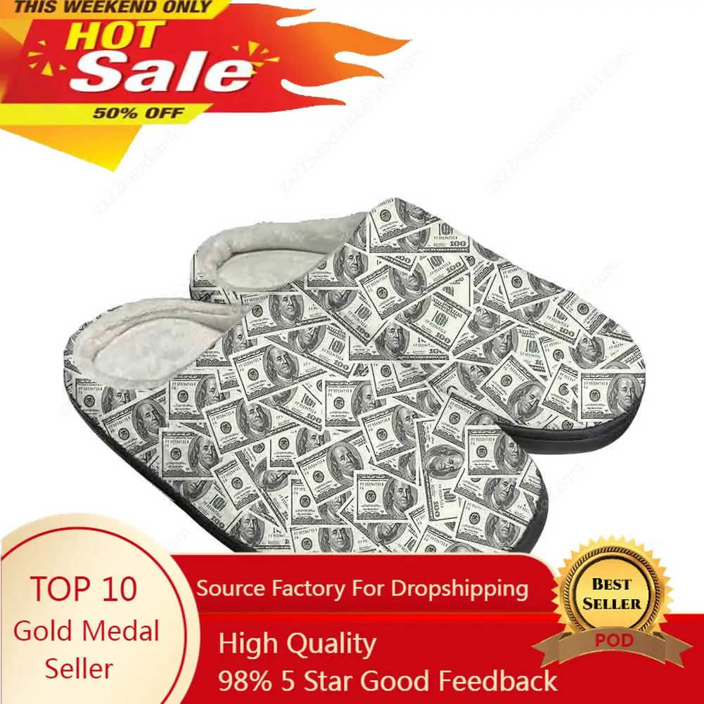 Dollar Dollars Money Home Cotton Custom Slippers High Quality Mens Womens Plush Fashion Casual Keep Warm Shoes Thermal Slipper