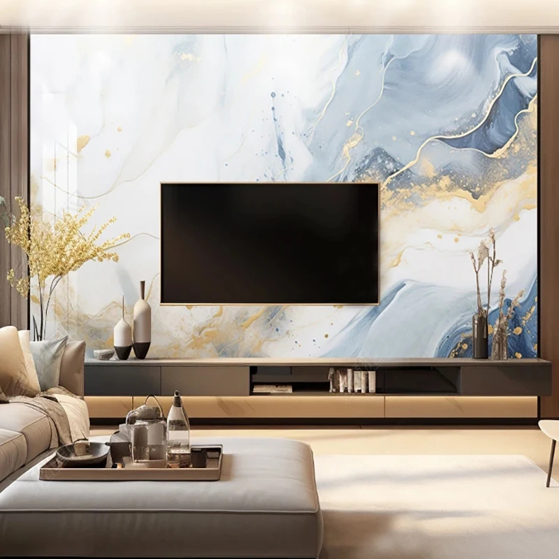 Nordic Marble Art Wallpaper Papel de Parede Luxo Luz Azul Sala tv Sofá Quarto Wall Decor Fundo Azul Murais 3d