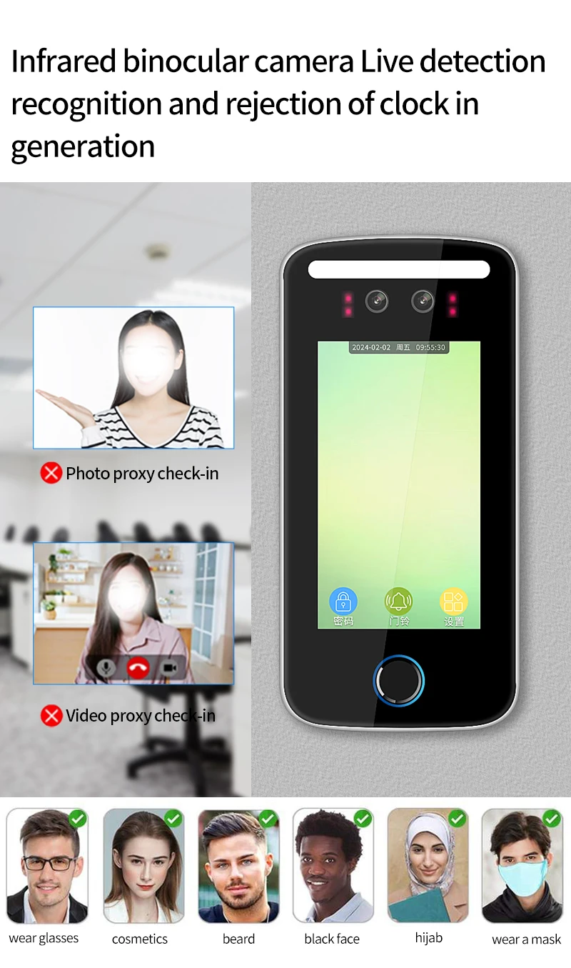 Tuya App Wifi AI Dynamic Face Recognition Reader Attendance Terminal 5000face TC