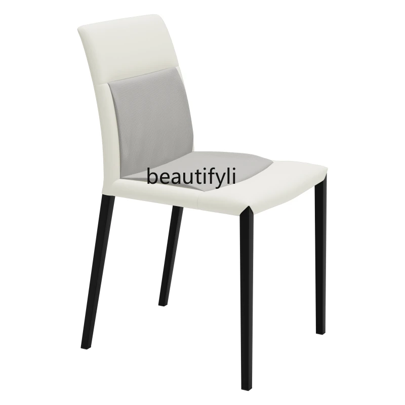 

yj Italian Dining Chair Light Luxury Home Minimalist Leather Chair Backrest Light Gray Dining Stool