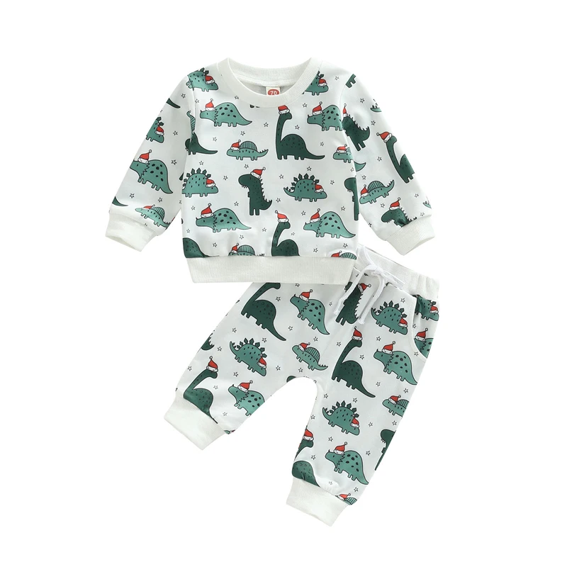 -10-10 Lioraitiin 0-3Years Toddler Baby Boy Girl 2Pcs Autumn Clothing Set Long Sleeve Animal Dinosaur Printed Top Long Pants